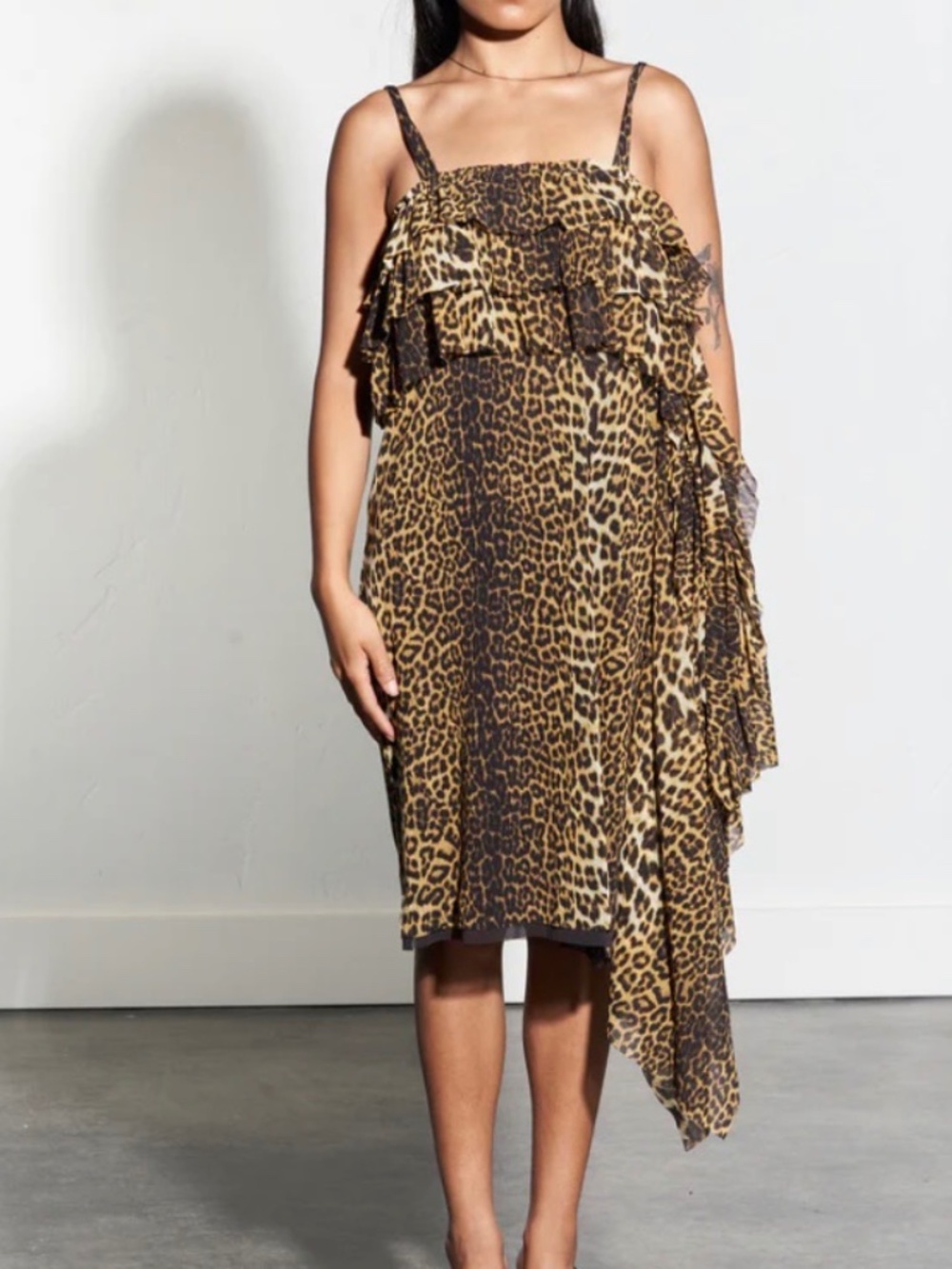 NWT Vintage Jean Paul Gaultier Soleil Leopard Mesh Ruffle Dress XS